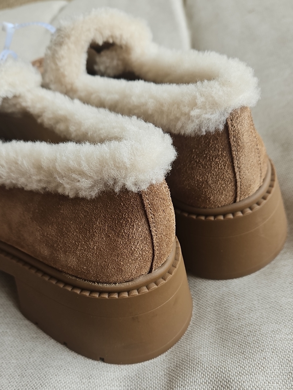 Coach Leah Platform Lug Sole Loafer Suede & Shearling Upper Coconut/Natural, 7 - Picture 4 of 10